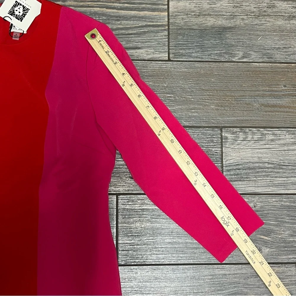 NWT Anne Klein Colorblock Red Pink Sheath Dress Size 6 Midi 3/4 Sleeve - Picture 5 of 12